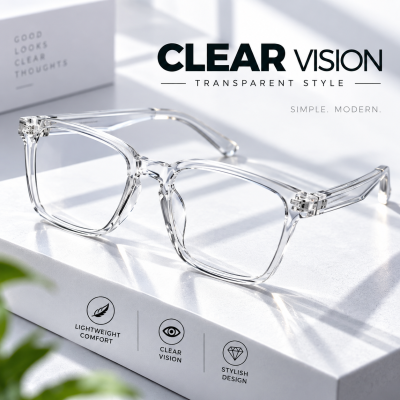 Understated Transparent Frame Clear Glass for Men – Avant-Garde Metal & Acetate Frame with High-Quality Polycarbonate UV400 Anti-Glare Lenses, Stylish Lightweight Optical Eyewear